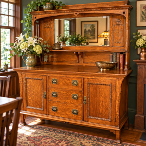 ANTIQUE ENGLISH ARTS & CRAFTS OAK SIDEBOARD – LIBERTY TASTE – c.1900