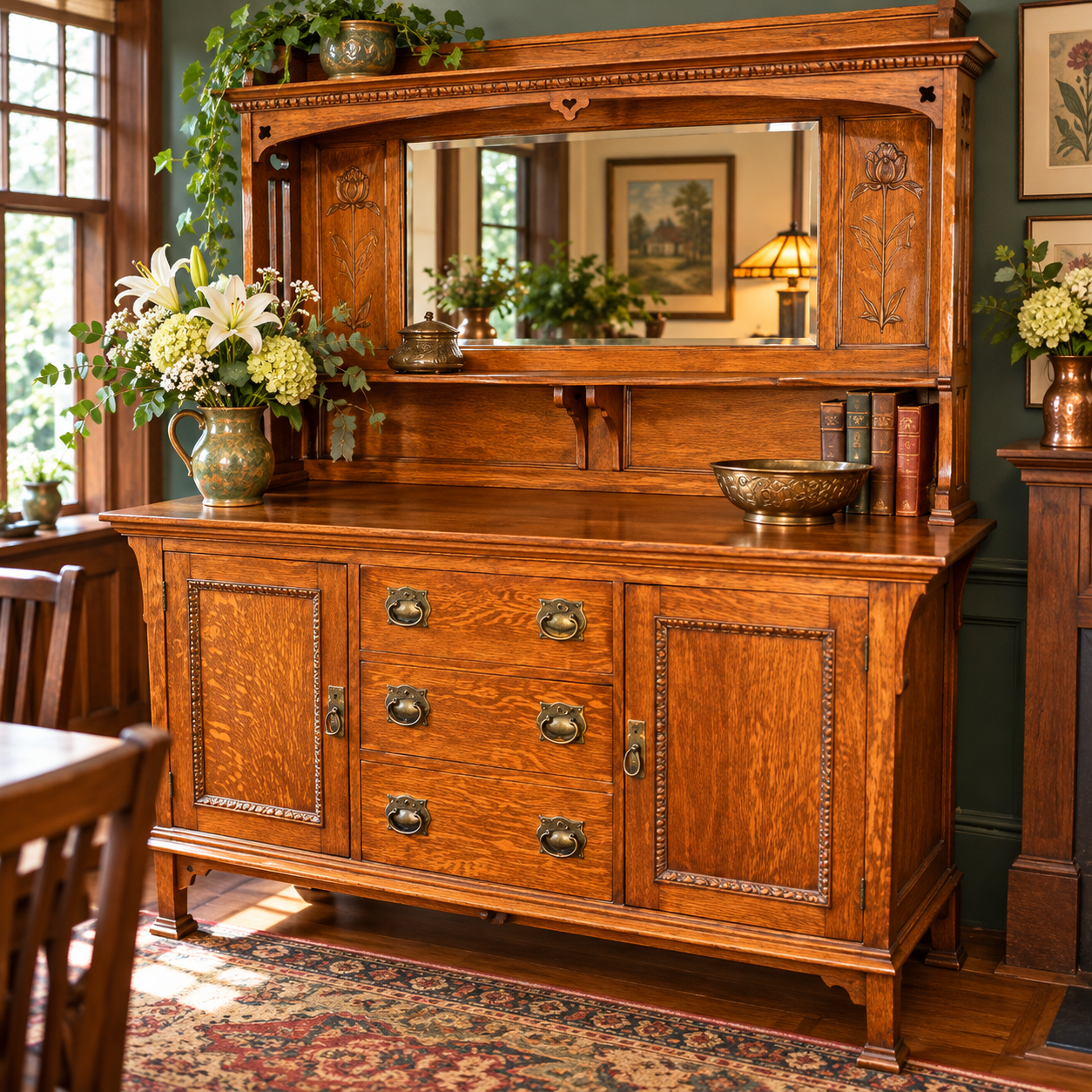 ANTIQUE ENGLISH ARTS & CRAFTS OAK SIDEBOARD – LIBERTY TASTE – c.1900
