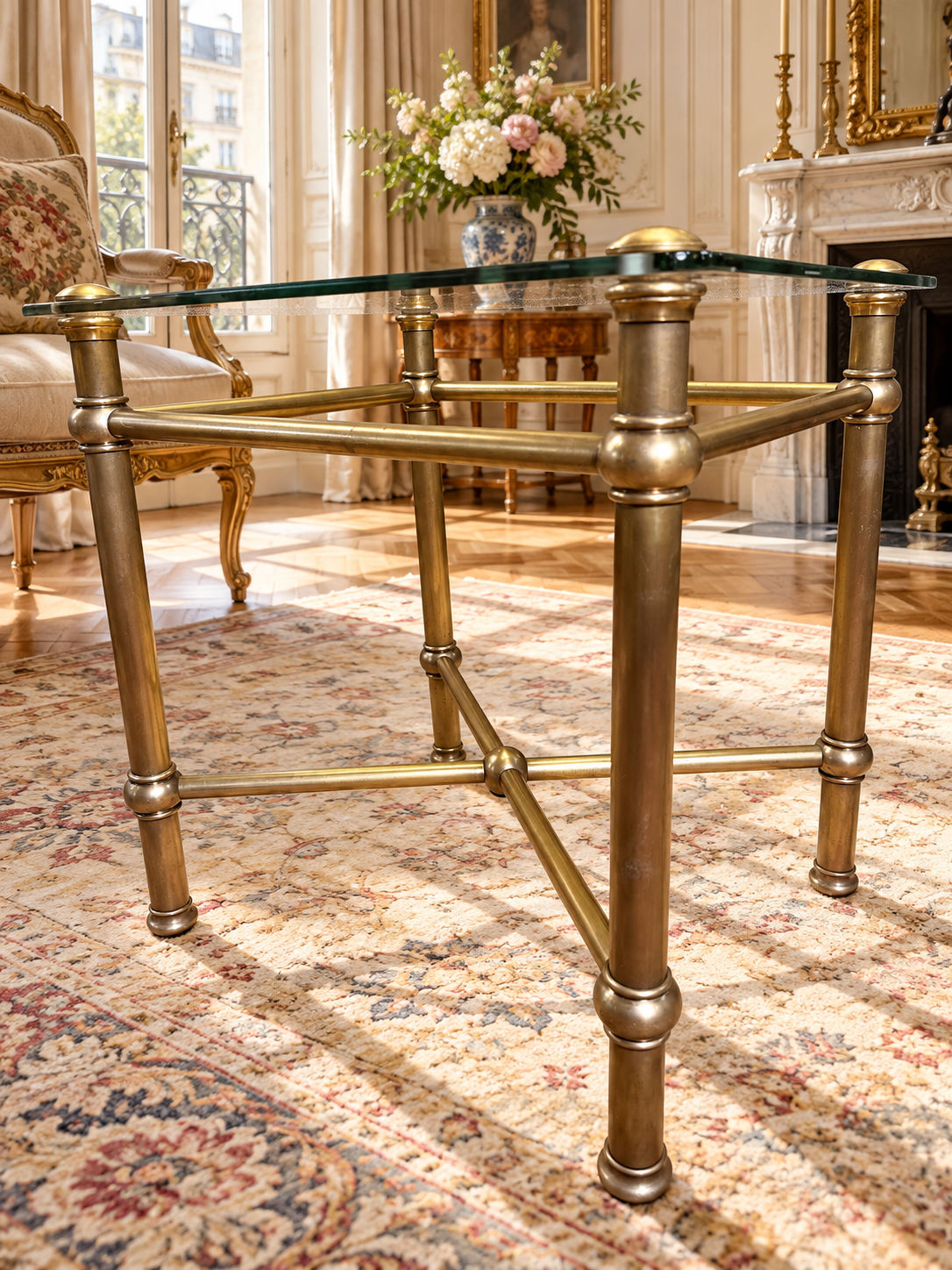 Vintage Art Deco Brass & Glass Side Table – Maison Jansen Style